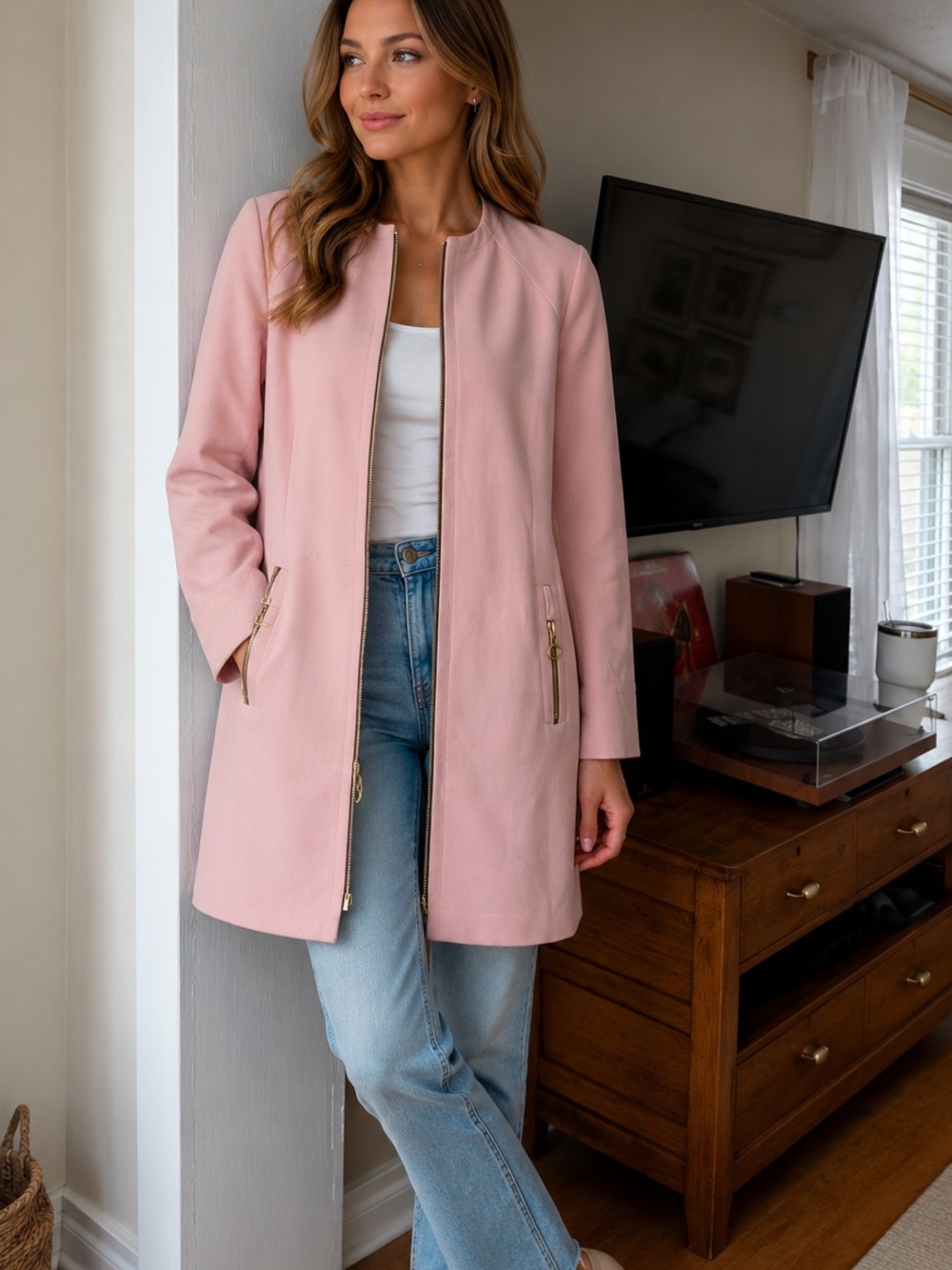Zara Pink Zip-Front Coat